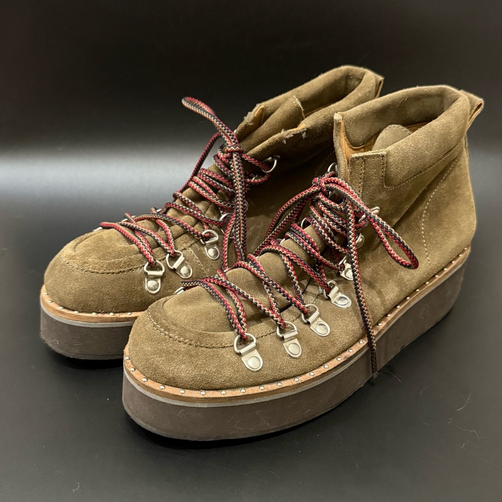 FREE PEOPLE Durango Olive Tan Suede Leather Lace Up Platform Hiker Boots Size 39